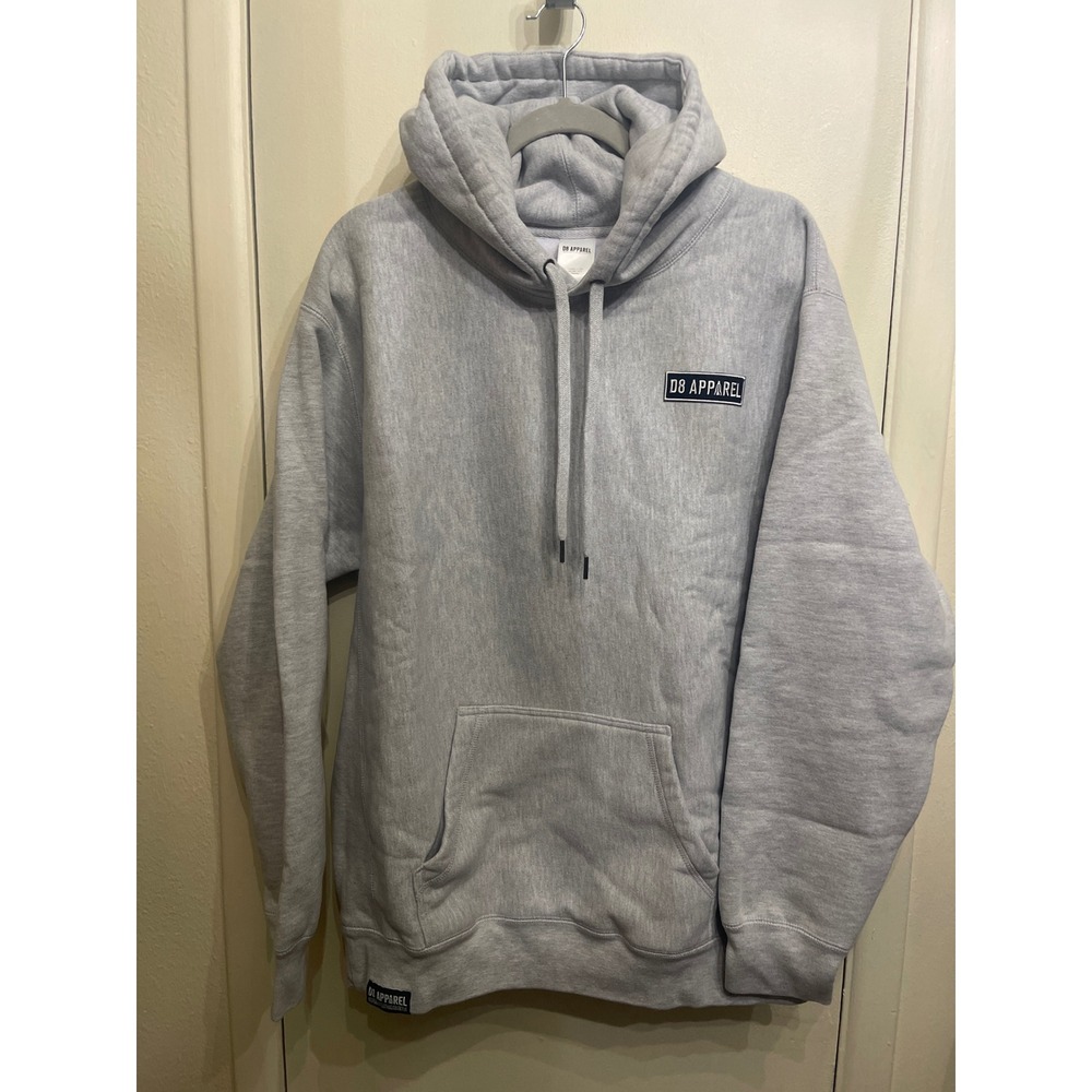 D8 Apparel Mens Heather Gray Pullover Hoodie Sweatshirt XL Patch Logo Streetwear
